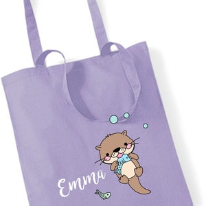 Jutebeutel bedruckt mit Otter und Name | Stofftasche aus Baumwolle für Jungen und Mädchen | Kinderbeutel Kindergarten Kita Wechselwäsche