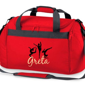 Sporttasche mit Namen für Mädchen Motiv Turnen & Gymnastik als Turnerin inkl. Namensdruck personalisiert Reisetasche in lila, pink oder Rot