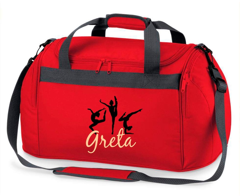 Sporttasche mit Namen für Mädchen Motiv Turnen & Gymnastik als Turnerin inkl. Namensdruck personalisiert Reisetasche in lila, pink oder Rot