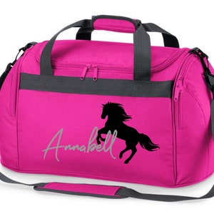 Riding bag personalized with name print Motif rearing horse with name Carrying and sports bag for girls for riding pink