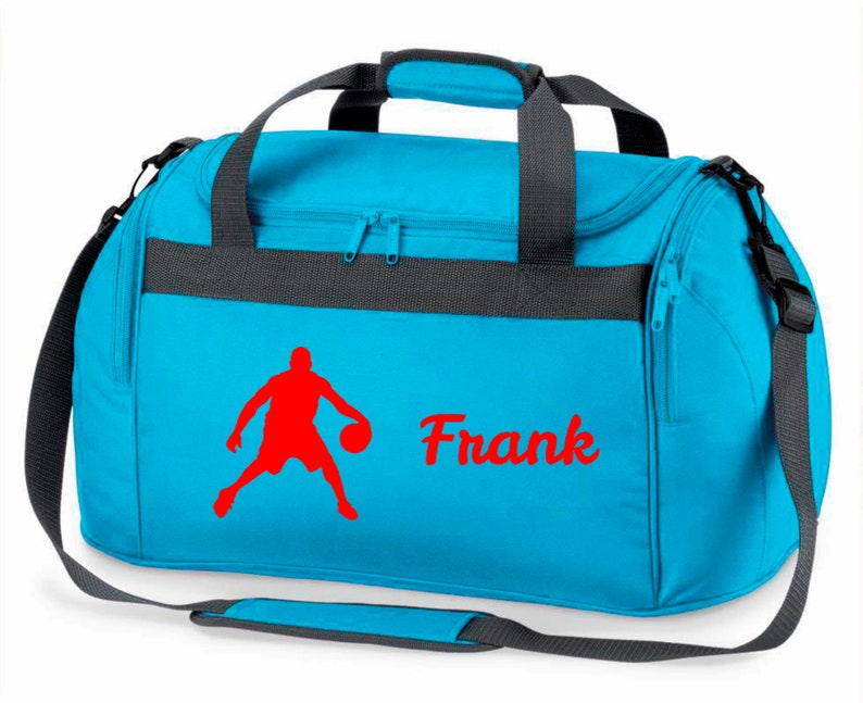 Sac de sport avec nom imprimé pour enfant Personnalisable avec un joueur de basket Sac de voyage sac de voyage pour filles et garçons Des sports türkis