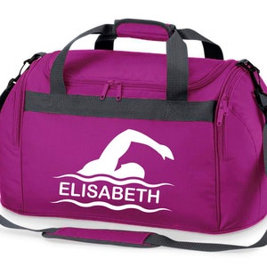 Sporttasche Schwimmen für Kinder Personalisierbar mit Name Schwimmtasche Duffle Bag für Mädchen und Jungen Lila