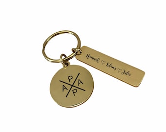 Schlüsselanhänger Papa zum Vatertag Geburtstag | Personalisiert mit Namen | Anhänger Schlüssel Keychain mit Gravur | Vatertagsgeschenk Dad