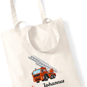 Jutebeutel Feuerwehr mit Name | Stofftasche aus Baumwolle für Jungen | Kinder-beutel Tragetasche für Kita Kindergarten Wechselwäsche