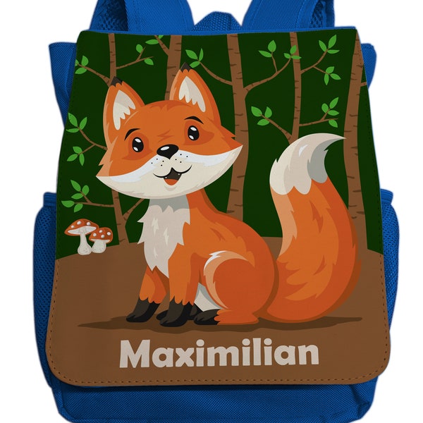 Backpack with name for girls | Fox motif | Cool kindergarten backpack including desired name & chest strap light blue dark blue red pink