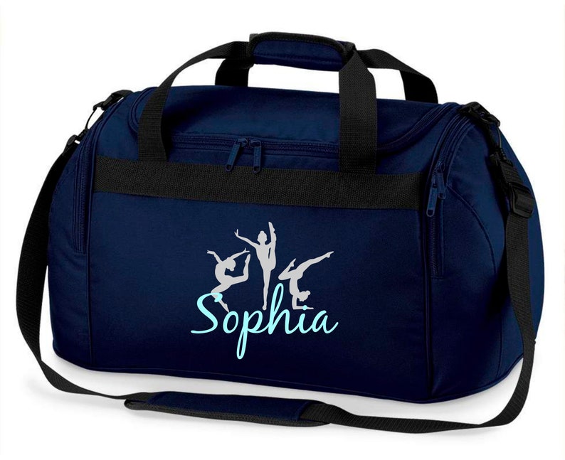 Sports bag with names for girls Motif gymnastics as a gymnast including name print personalized Travel bag in purple, pink or Dunkelblau