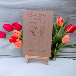 Tarjeta de felicitación de madera personalizada | Tarjeta de regalo tarjeta de felicitación con motivo floral y nombre | Tarjeta de madera regalo Día de la Madre mamá