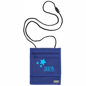 Bolsa de cuello con nombre | incluido. IMPRESIÓN DE NOMBRES | Motivo estrellas | Monedero infantil para niñas con cierre de velcro para colgar