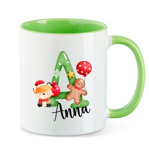 Taza personalizada para Navidad con letra y nombre | vaso regalo ABC individual para niños para Navidad | Arco de pan de jengibre