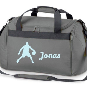 Sac de sport avec nom imprimé pour enfant Personnalisable avec un joueur de basket Sac de voyage sac de voyage pour filles et garçons Des sports grau