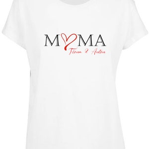 Women&#39;s T-Shirt Mama with Heart | Personalized with children&#39;s names and statement print Mom | Ideal gift idea for Mother&#39;s Day or Birthday