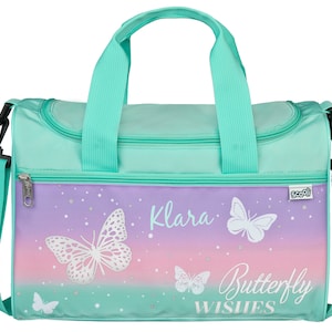 Sporttasche Mädchen - Personalisiert mit Namen - Schmetterling in pastell - Kleine Reisetasche Kindertasche