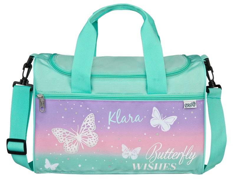 Sports bag girls Personalized with name Butterfly in pastel Small travel bag children's bag image 2