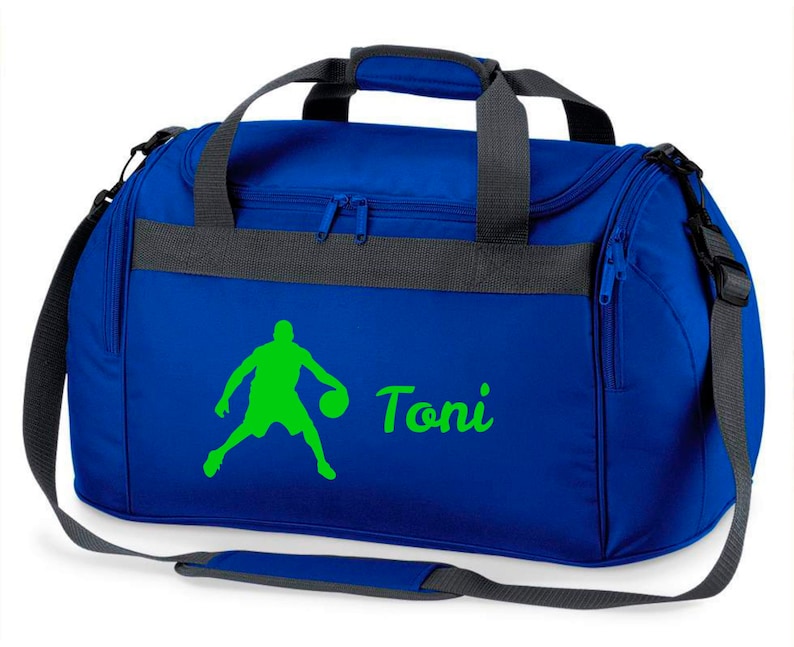 Sac de sport avec nom imprimé pour enfant Personnalisable avec un joueur de basket Sac de voyage sac de voyage pour filles et garçons Des sports royalblau