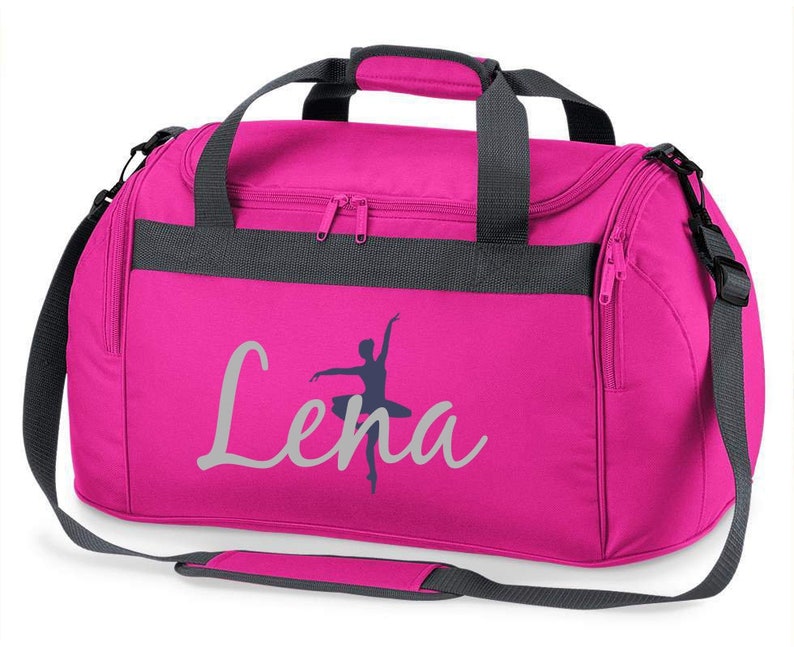 Sporttasche mit Namen, Ballett, Ballerina, bedruckt, für Kinder, Reisetasche, Mädchen, Junge, blau, schwarz, pink pink