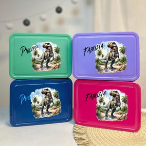 Personalized lunch box for boys, lunch box for children at school with many compartments, lunch box set with name, Bento box colorful Dino T-Rex