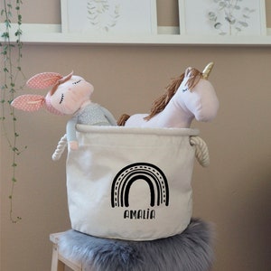Storage basket with forest motifs & name | Children&#39;s room toy basket, personalized laundry basket | Cotton | Large utensil holder AWASG