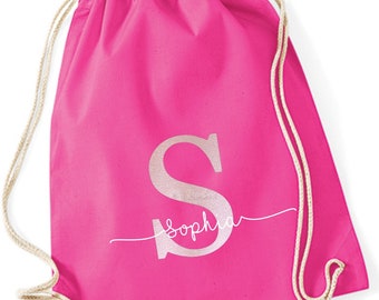 bolsa de deporte estampada con letra y nombre | personalizado con una letra inicial mayúscula para niños y niñas | Bolsa de tela con cierre