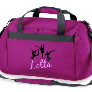 Sac de sport avec noms pour filles Gymnastique à motifs en tant que gymnaste avec impression de nom personnalisée Sac de voyage violet, rose ou Lila