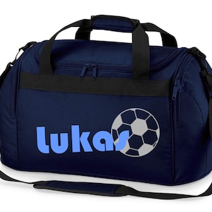 Sac de sport avec nom Football imprimé sac de voyage pour enfants fille garçon bleu noir rose image 1