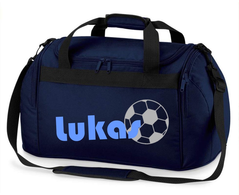 Sac de sport avec nom Football imprimé sac de voyage pour enfants fille garçon bleu noir rose dunkelblau