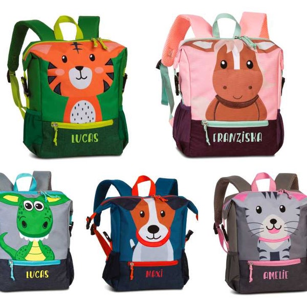Personalized kindergarten backpack with name | Small backpack children's leisure backpack made of recycled material animal motif girls boys