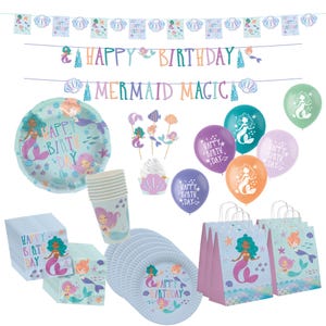 Set di decorazioni per compleanno XL a forma di sirena, per feste di compleanno per bambini, stoviglie, sacchetti per feste, palloncini in lamina, topper per torta, ghirlanda
