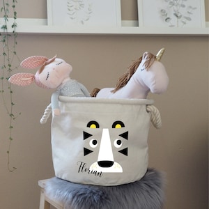 Svanhilde storage basket with tiger & name | Personalized children&#39;s room toy basket | Personalized laundry basket | Cotton | Large utensil holder