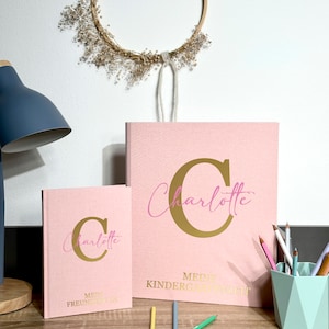 Pasta de livro de amizade para jardim de infância - Personalizada com nome - Inicial de letra de livro de amizade - Álbum de poesias para meninas - Unicórnio Unicórnio Inlet