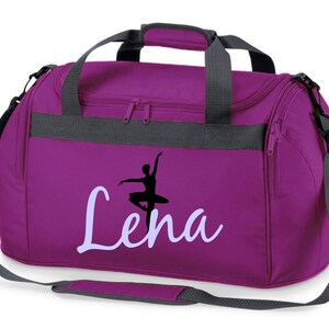 Sporttasche mit Namen, Ballett, Ballerina, bedruckt, für Kinder, Reisetasche, Mädchen, Junge, blau, schwarz, pink Lila