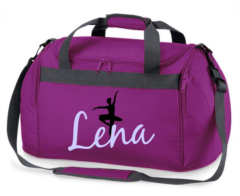 Sporttasche mit Namen, Ballett, Ballerina, bedruckt, für Kinder, Reisetasche, Mädchen, Junge, blau, schwarz, pink Lila