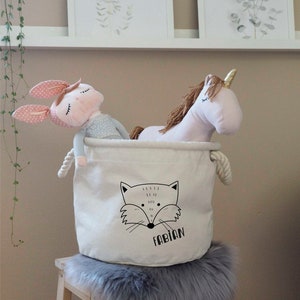Storage basket with animal head & name | Children&#39;s room toy basket, personalized laundry basket | Cotton | Large utensil holder AWASG