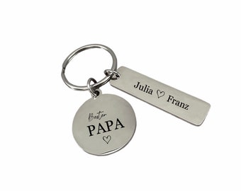 Schlüsselanhänger Bester Papa Vatertag | Personalisiert mit Namen | Anhänger Schlüssel Keychain mit Gravur | Vatertagsgeschenk Dad