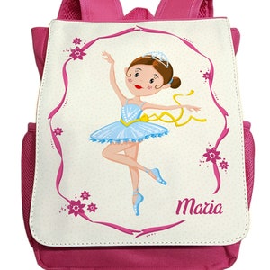 Backpack with name for girls | Ballerina motif | Cool kindergarten backpack including desired name & chest strap light blue dark blue red pink