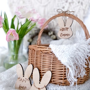 Children&#39;s Easter basket with personalized wooden pendant | Easter nest wicker basket bunny for children | Personalized Easter nest to fill