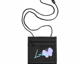 Neck pouch with name | incl. NAME | Motif Butterfly | Purse children's purse for children girls with Velcro to hang around