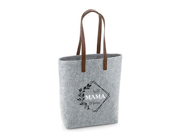 Borsa in feltro grigio chiaro con stampa a motivo | Shopper personalizzata con fiori, monogramma e nome | Borsa della spesa regalo | Festa della mamma - Italia