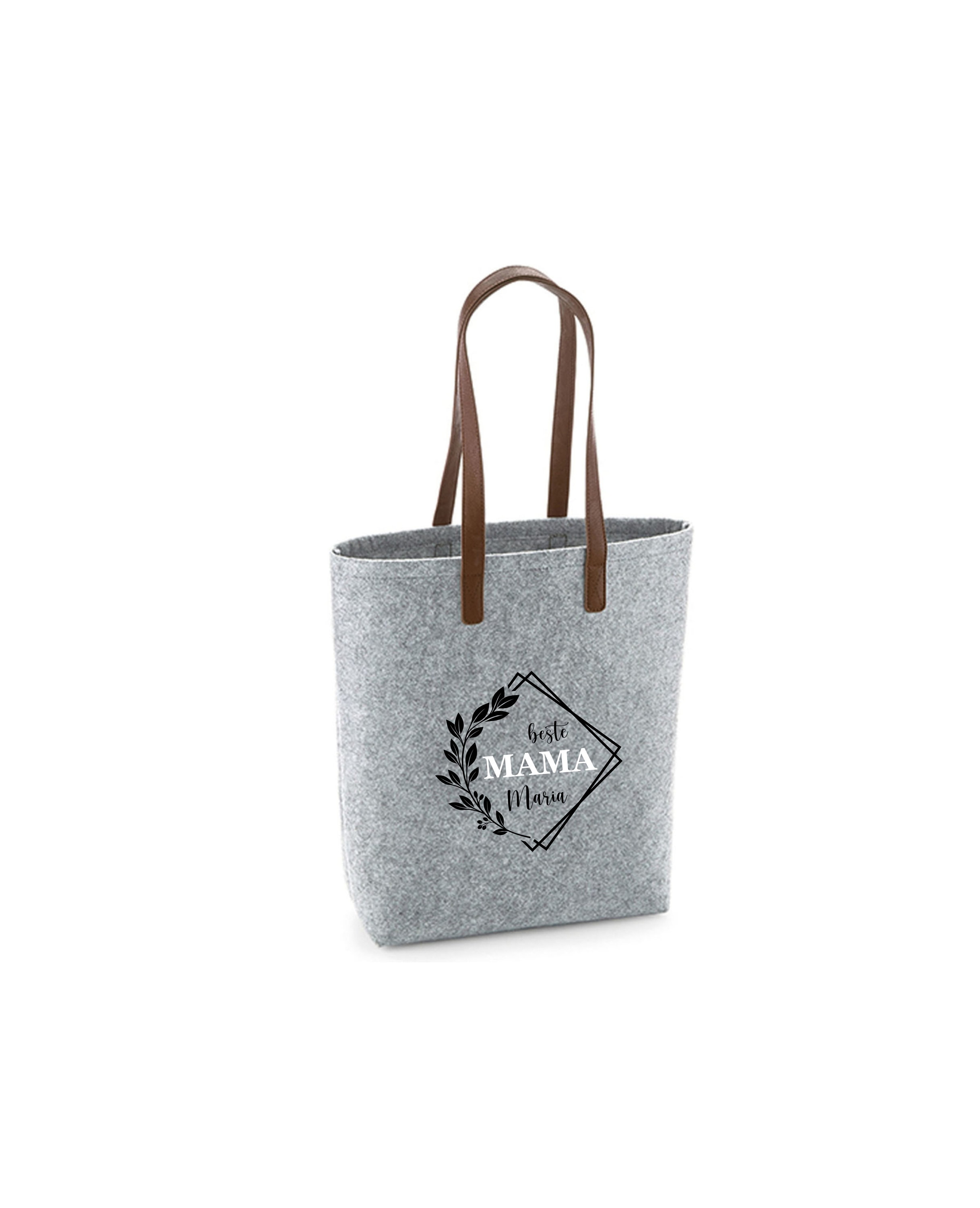 Borsa In Feltro Grigio Personalizzata Per Donna - Con Nome E Monogramma Floreale - Shopper 29x38x12 Cm - Regalo Per Mamma, Nonna, Amica - 3