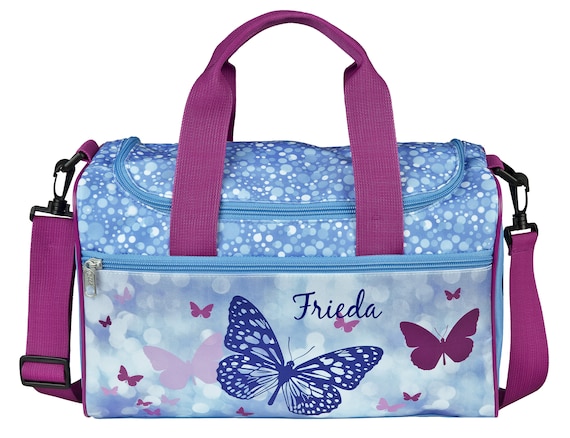 Bolsa de deporte niña personalizada con nombre Motivo de mariposa en azul  Pequeña bolsa de viaje, bolsa de deporte para niños. -  España