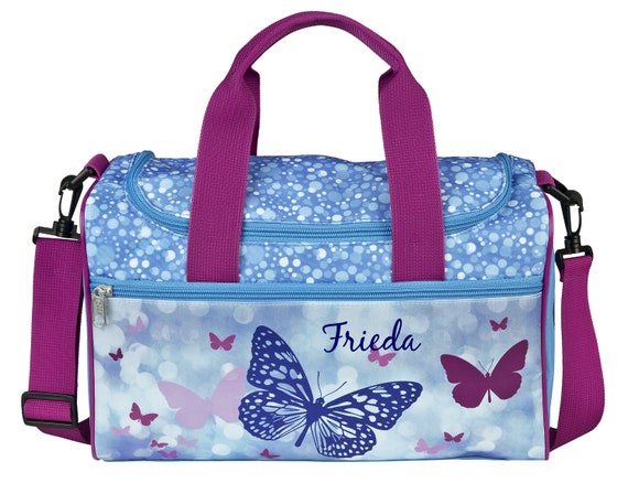 Bolsa de deporte niña personalizada con nombre Motivo de mariposa