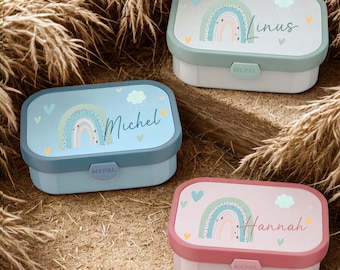 Lancheira personalizada Mepal, lancheira infantil para campus com vários compartimentos, conjunto de lancheira com nome e garrafa de água, lancheira bento colorida com estampa de arco-íris