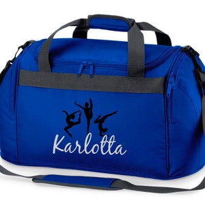 Sports bag with names for girls Motif gymnastics as a gymnast including name print personalized Travel bag in purple, pink or Royalblau