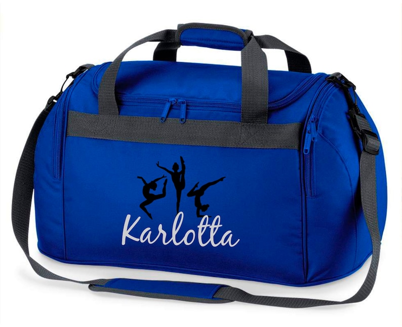 Sports bag with names for girls Motif gymnastics as a gymnast including name print personalized Travel bag in purple, pink or Royalblau