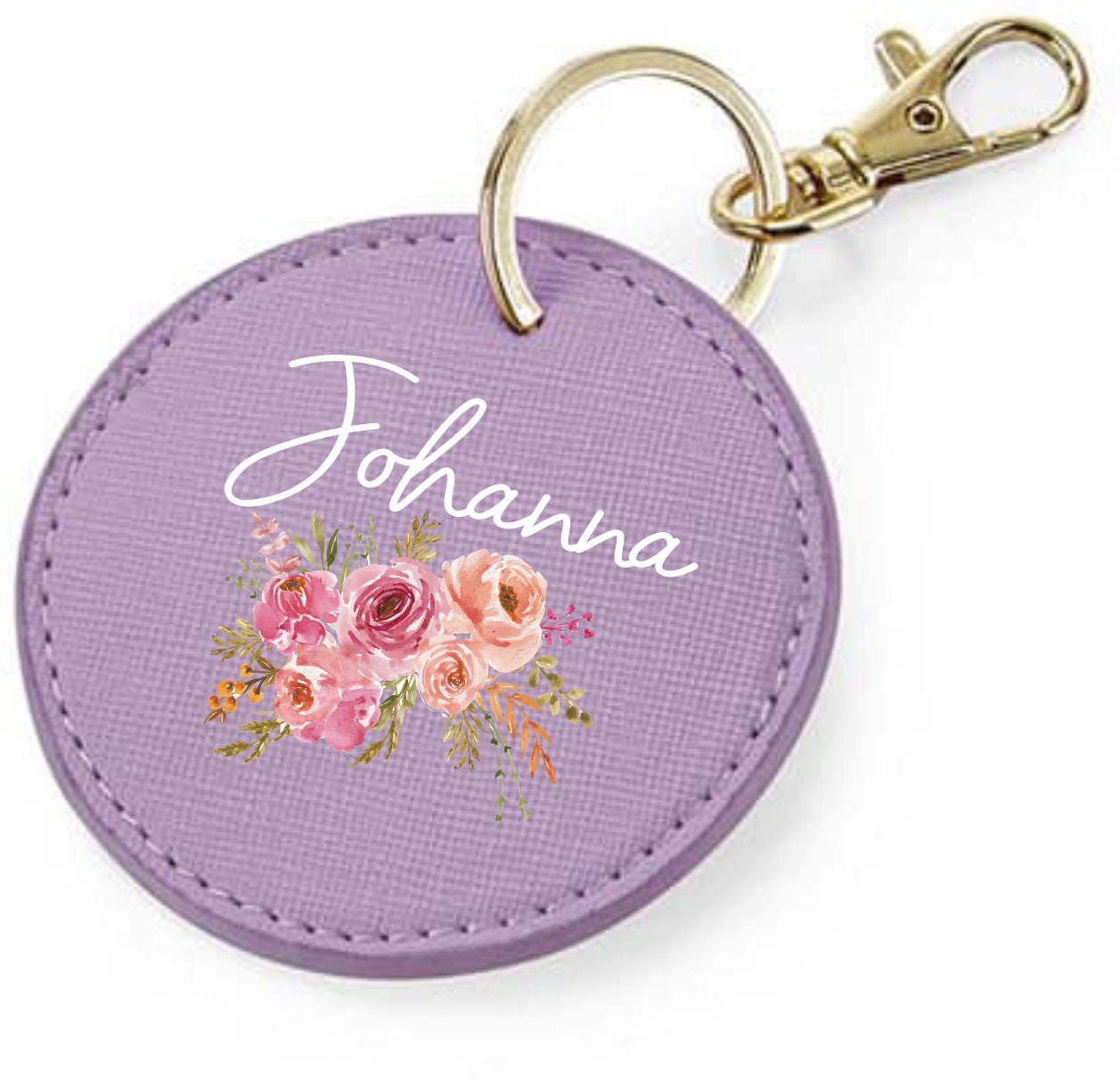 Portachiavi Personalizzato A Cuore Con Nome E Iniziale - Ecopelle Rosa Con Moschettone - 6