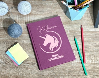 Friends Book School - Personnalisé avec nom - Livre d'amitié Licorne - Album de poésie Filles