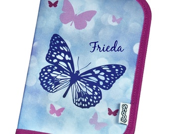 Federmäppchen für Mädchen mit Namen bedruckt | Schmetterling Butterfly | Gefülltes Schüler-Etui Personalisierte Federtasche