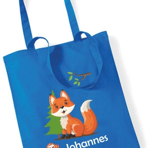 Jutebeutel mit eigenem Namen bedruckt | Motiv Fuchs im Wald | große Stofftasche Baumwolle | Personalisierter Kitabeutel Mädchen Jungen