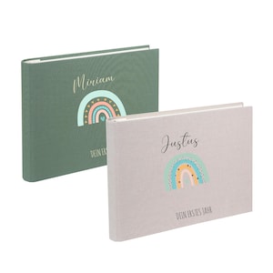 Personalized memory album baby with name first year | photo album spiral binding rainbow boy girl | gift birth baptism