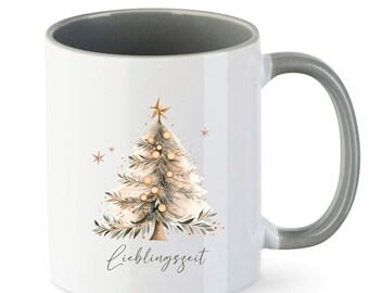 Christmas mug with boho Christmas tree | Favorite time mug with decorated Christmas tree and elegant lettering for hot drinks