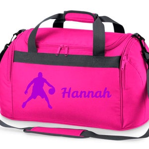 Sac de sport avec nom imprimé pour enfant Personnalisable avec un joueur de basket Sac de voyage sac de voyage pour filles et garçons Des sports pink